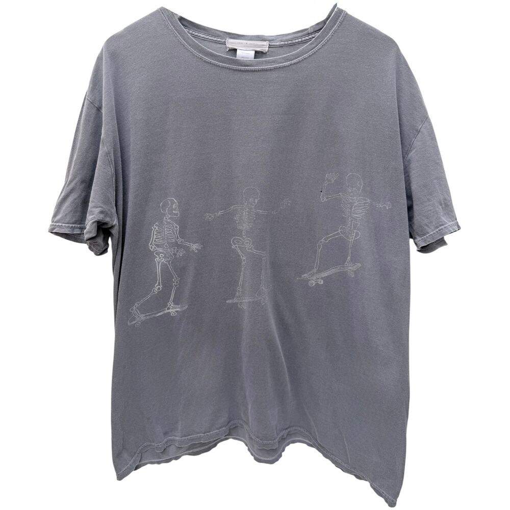 Vintage Style Skeleton Skateboard T Shirt Mens One Size Gray Graphic Tee